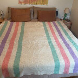 SEARS & ROEBUCK Pastel Striped 100% WOOL CABIN STYLE  BLANKET. Perfect condition